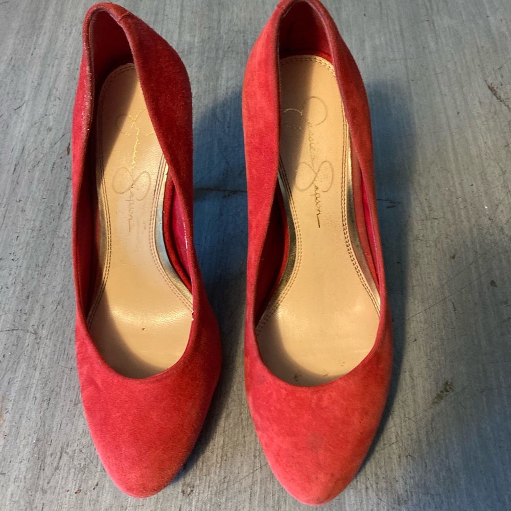 Jessica Simpson red suede heel